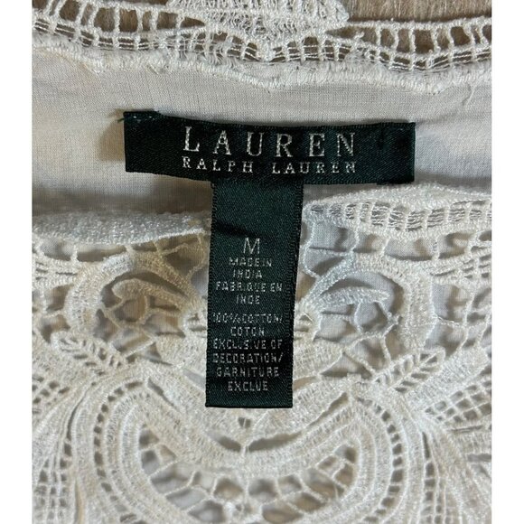 Lauren Ralph Lauren Women's M Top White Lace Sheer Cottage Core Long Sleeve - Picture 5 of 12